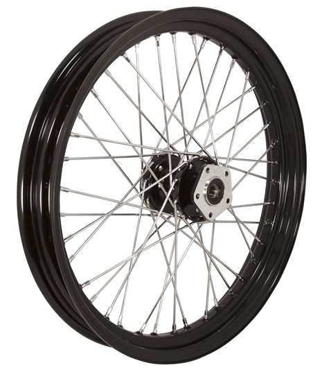 V-Factor 51714 Black Tubeless Rim & Hub 16" x 3.00" 40 Spoke Front/Rear Wheel for Big Twin 73-84 Dual Flange
