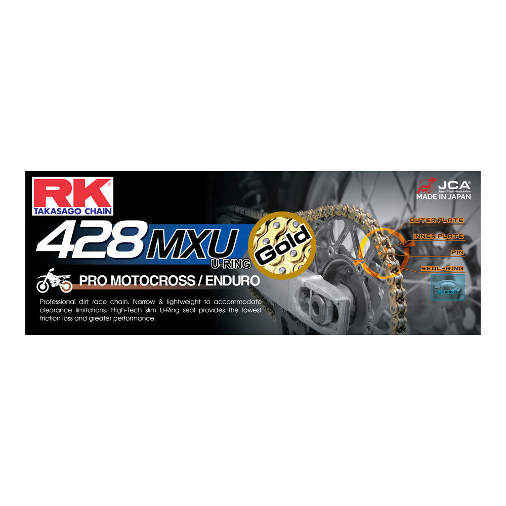 RK Takasago Chain 12-489-126GD MXU Series U-Ring Chain GB428MXU-126 Link Gold