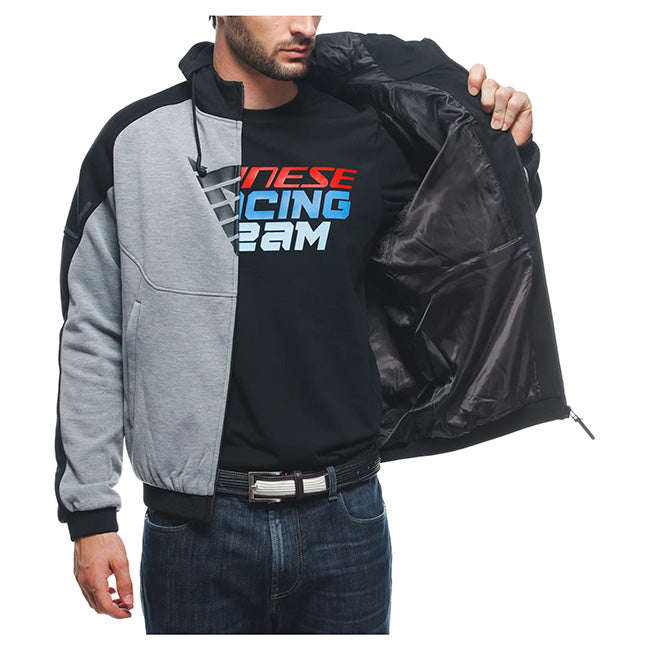 Dainese Daemon-X Safety Full Zip Melange Gray/Black/Fluro Red Textile Hoodie Jacket