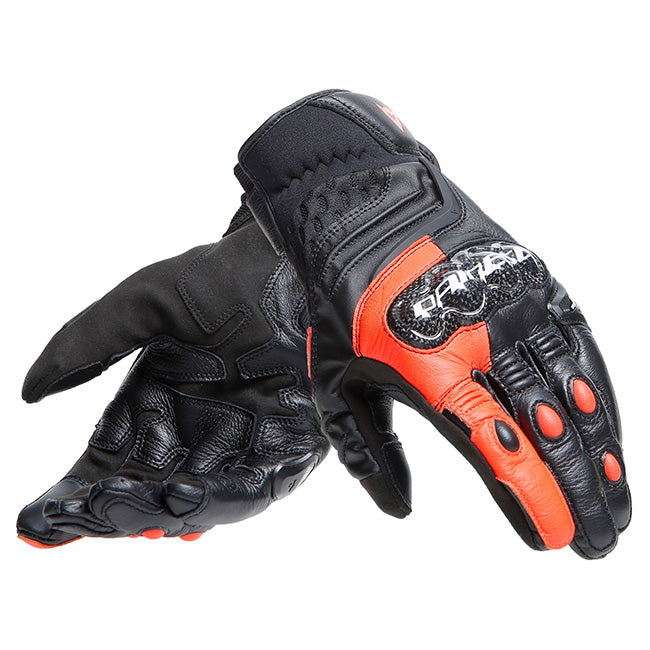 Dainese Carbon 4 Short Black/Fluro Red Leather Gloves
