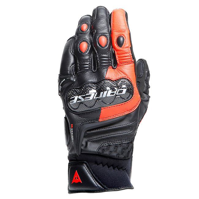 Dainese Carbon 4 Short Black/Fluro Red Leather Gloves