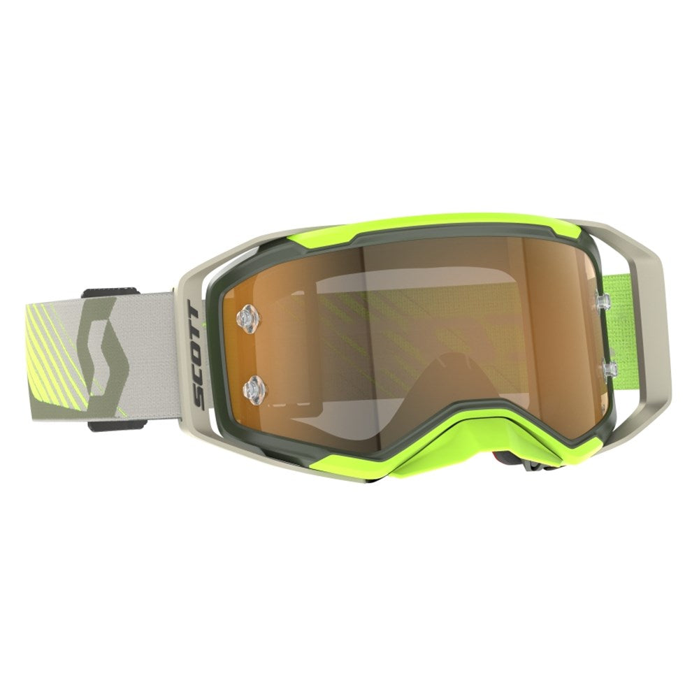 Scott Prospect 2.0 AMP Chrome Khaki Green/Neon Yellow Goggles w/Gold Chrome Works Lens