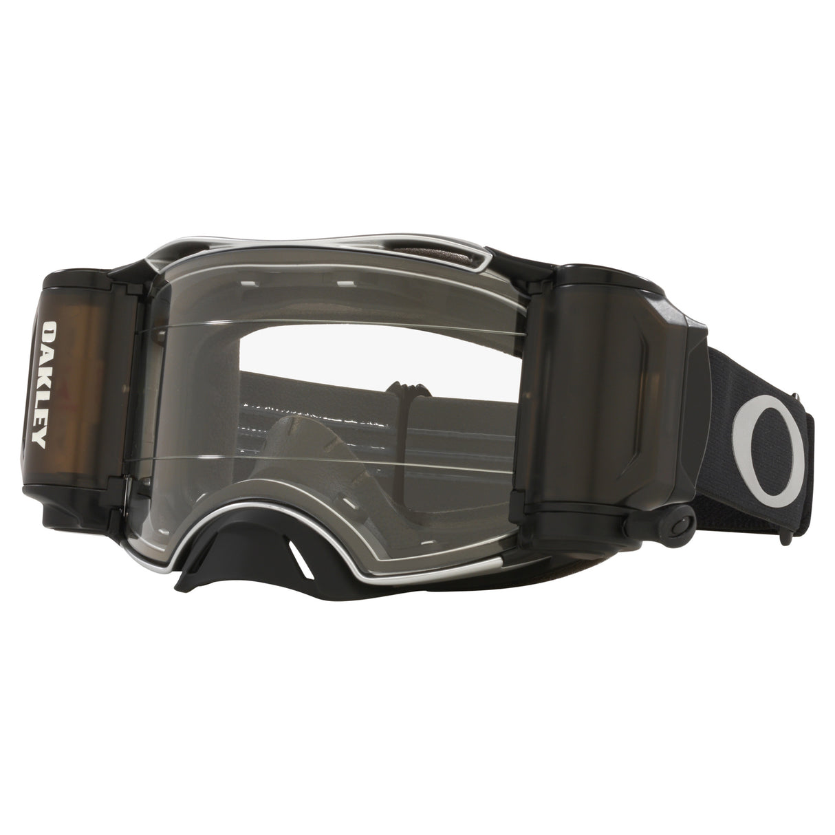 Oakley Airbrake MX Goggles w/Tuff Blocks Gunmetal Black Strap & Race Ready Clear Roll-Off Lenses