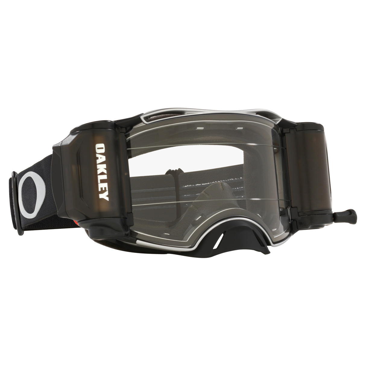 Oakley Airbrake MX Goggles w/Tuff Blocks Gunmetal Black Strap & Race Ready Clear Roll-Off Lenses