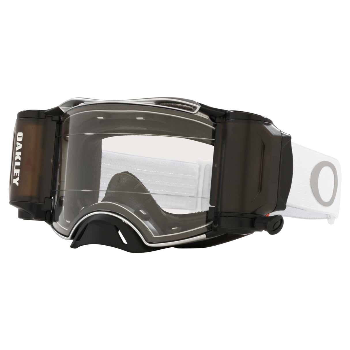 Oakley Airbrake MX Goggles w/Tuff Blocks White Strap & Race Ready Clear Roll-Off Lenses