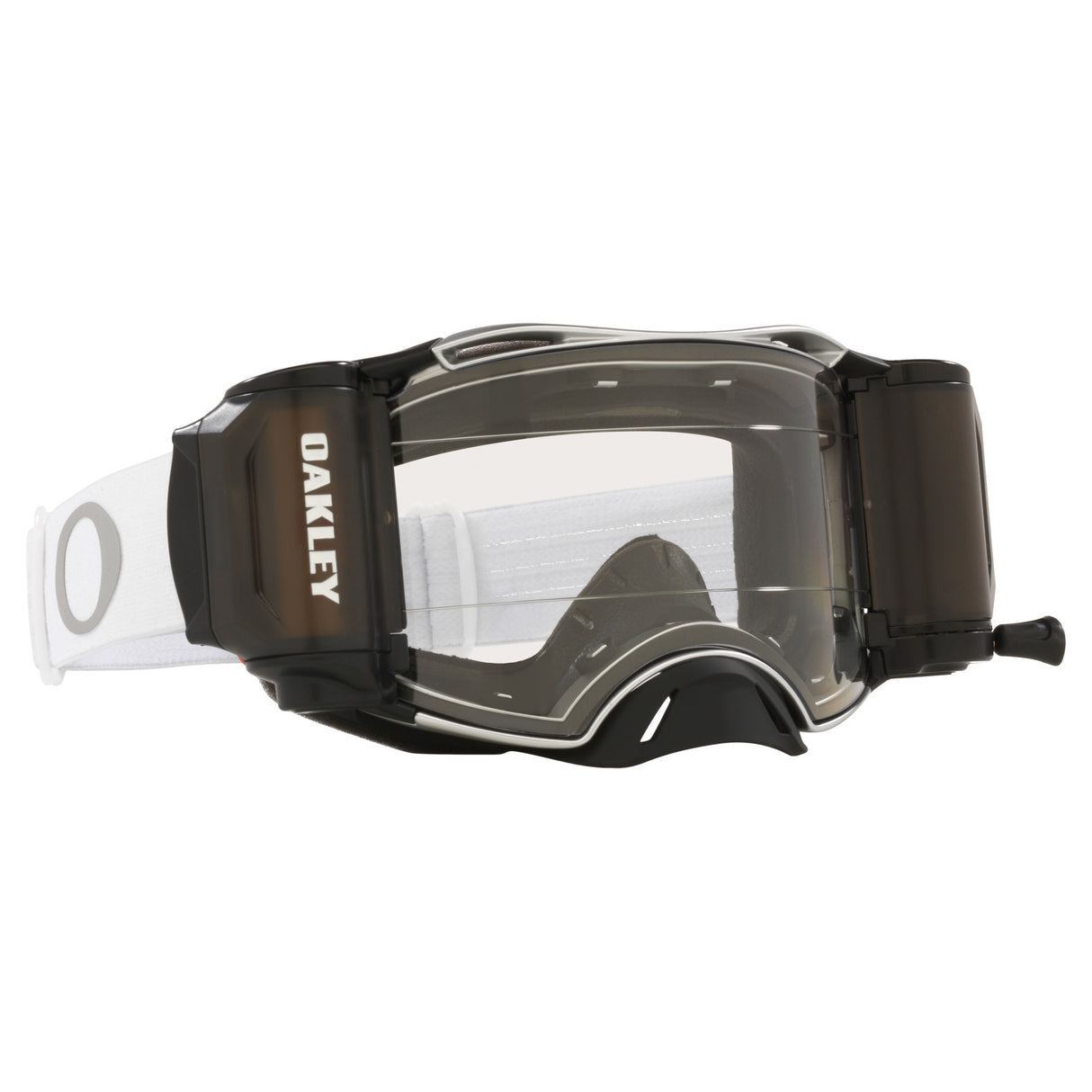 Oakley Airbrake MX Goggles w/Tuff Blocks White Strap & Race Ready Clear Roll-Off Lenses