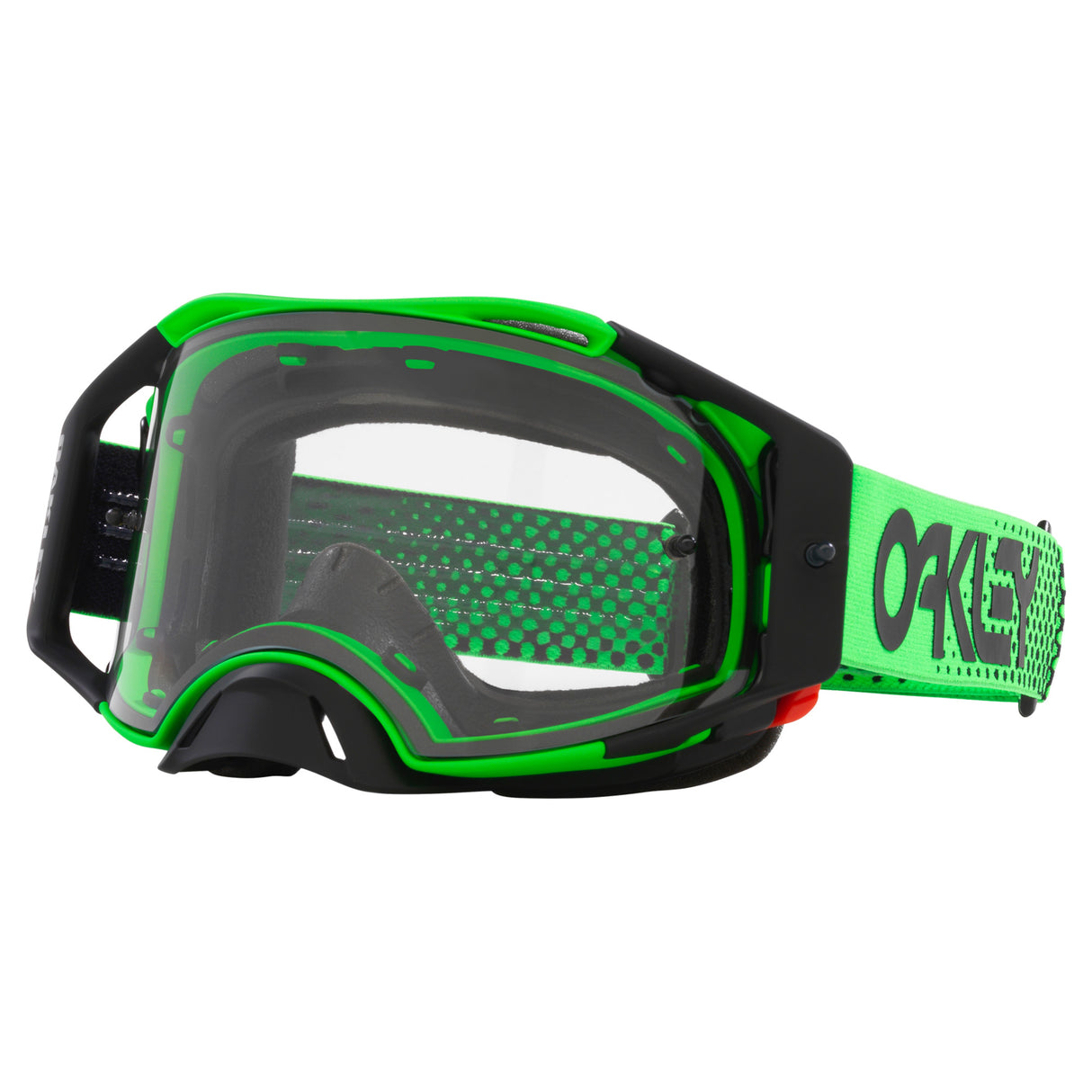 Oakley Airbrake MX Goggles w/Moto Green B1B Strap & Clear Lenses