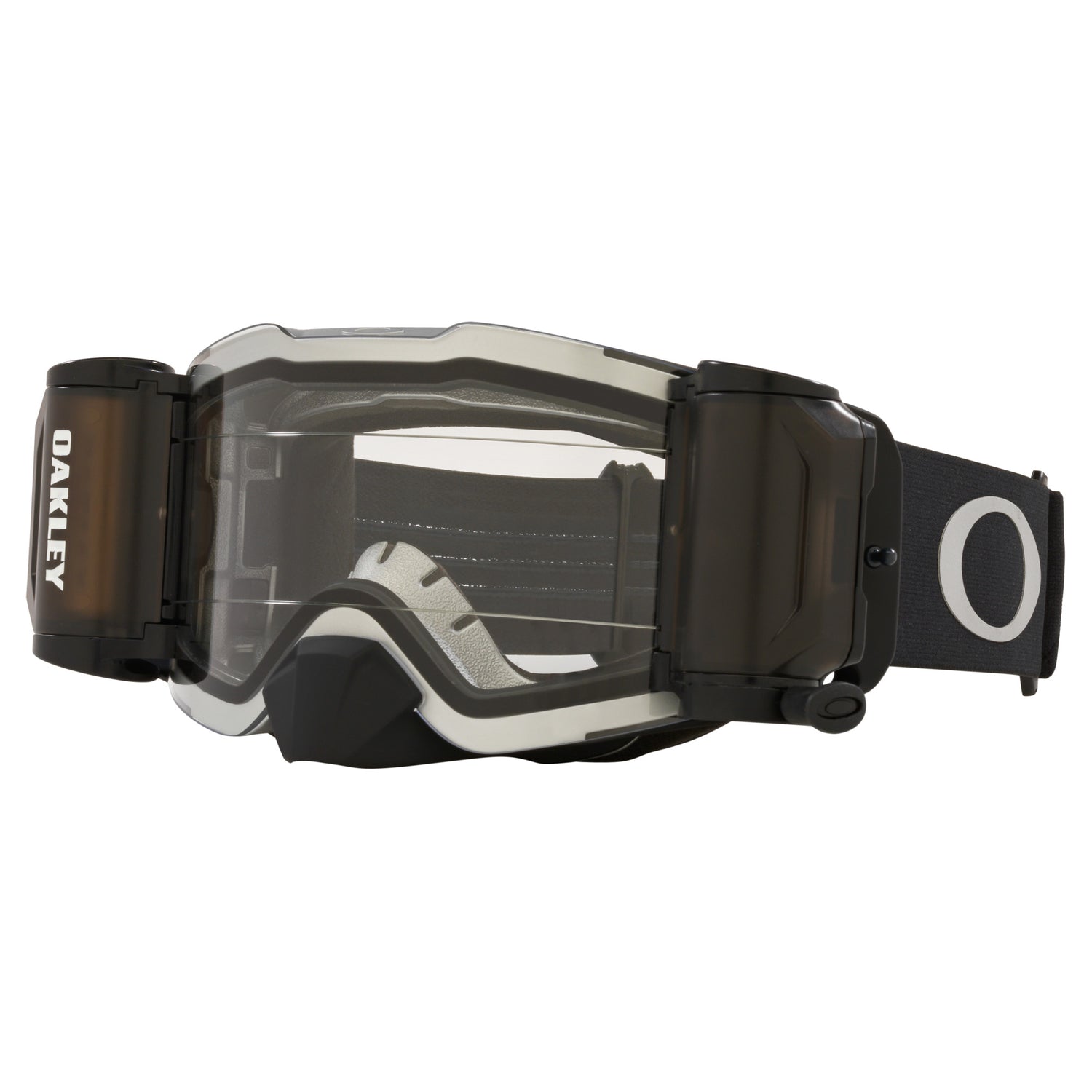 Oakley Front Line MX Goggles w/Tuff Blocks Black Gunmetal Strap & Race Ready Clear Roll-Off Lenses