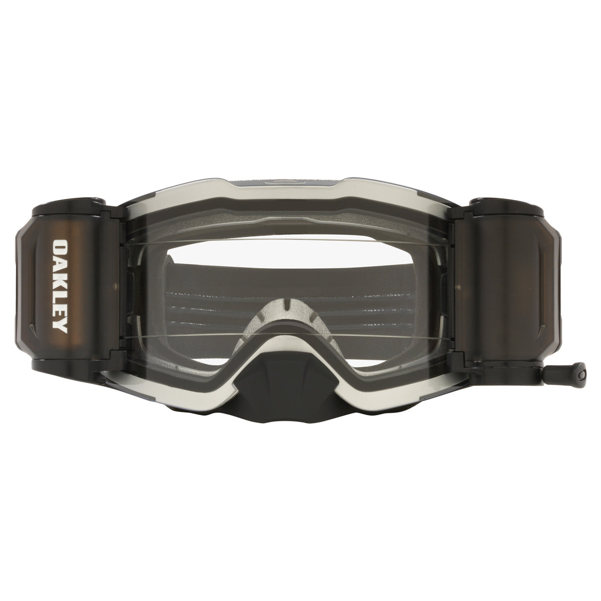 Oakley Front Line MX Goggles w/Tuff Blocks Black Gunmetal Strap & Race Ready Clear Roll-Off Lenses