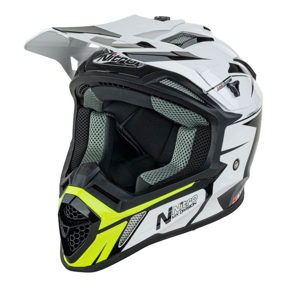 Nitro MX760 White/Grey/Fluro Green Helmet - EasyR