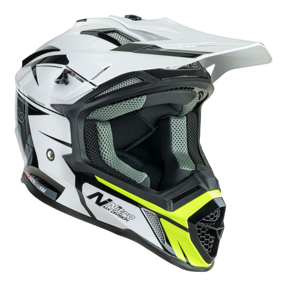 Nitro MX760 White/Grey/Fluro Green Helmet - EasyR