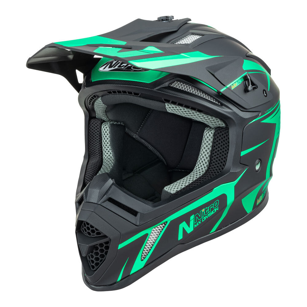 Nitro MX760 Satin Black/Teal Helmet - EasyR