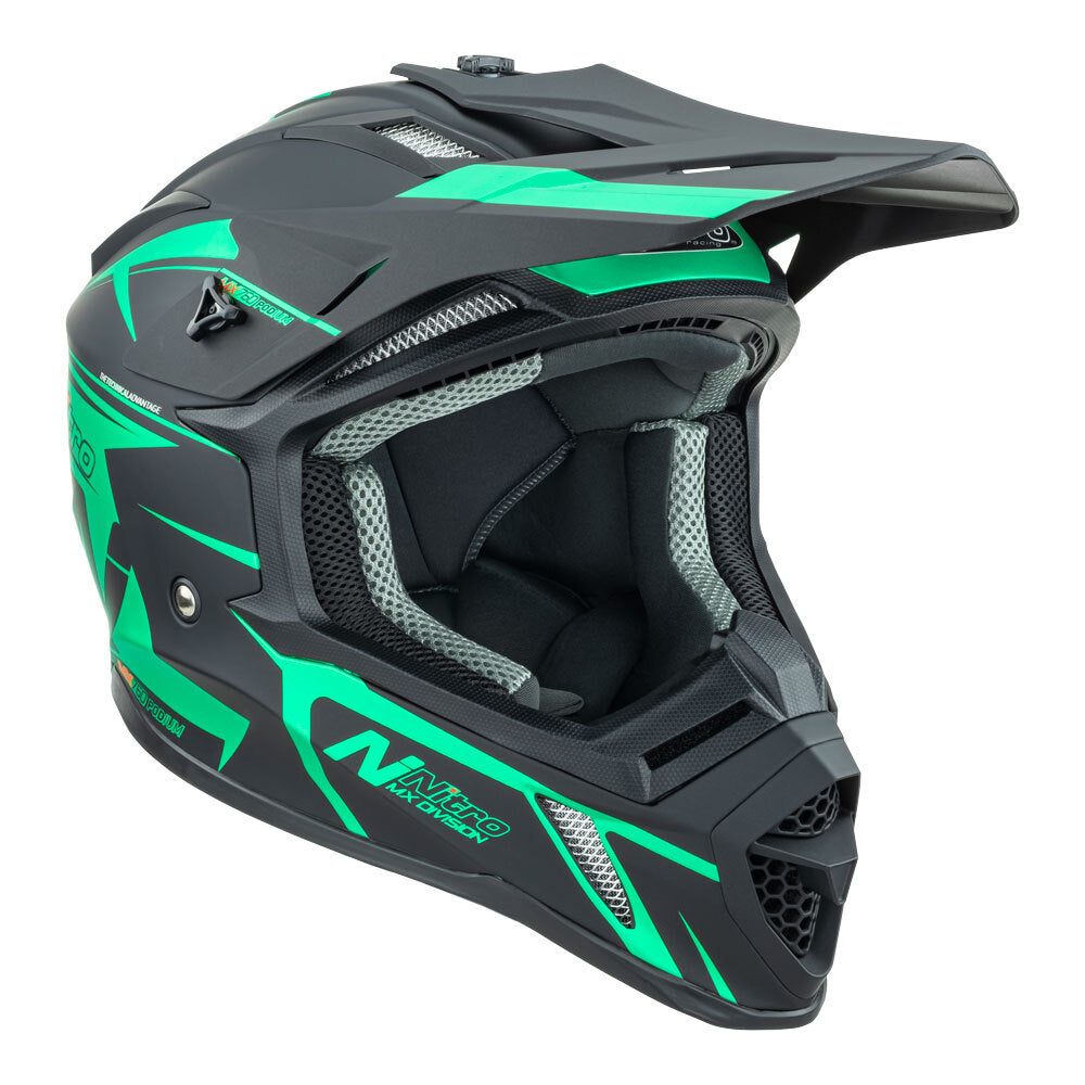 Nitro MX760 Satin Black/Teal Helmet - EasyR