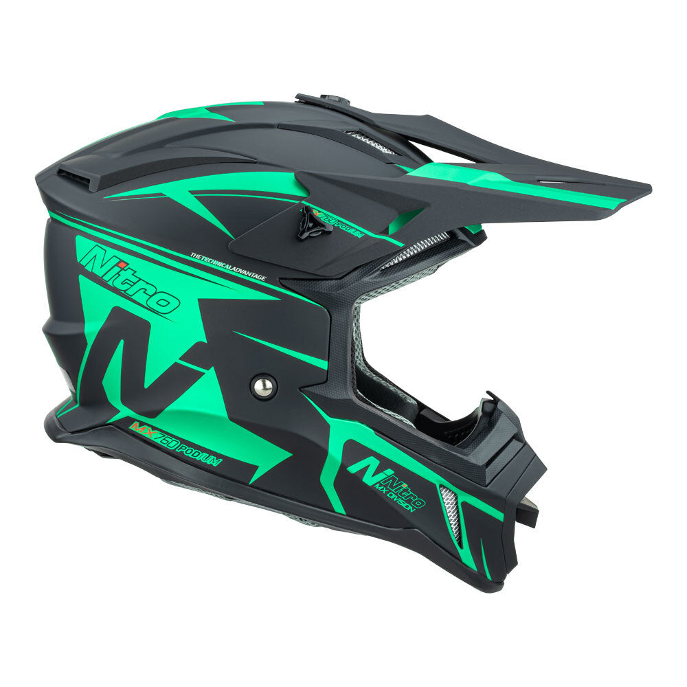 Nitro MX760 Satin Black/Teal Helmet - EasyR