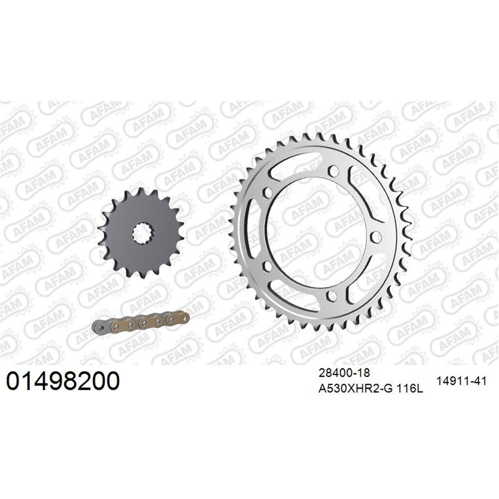 AFAM AF01498200 A530XHR2-G 116L Chain & 18-41T Steel Sprocket Kit for Suzuki GSX1400 01-07