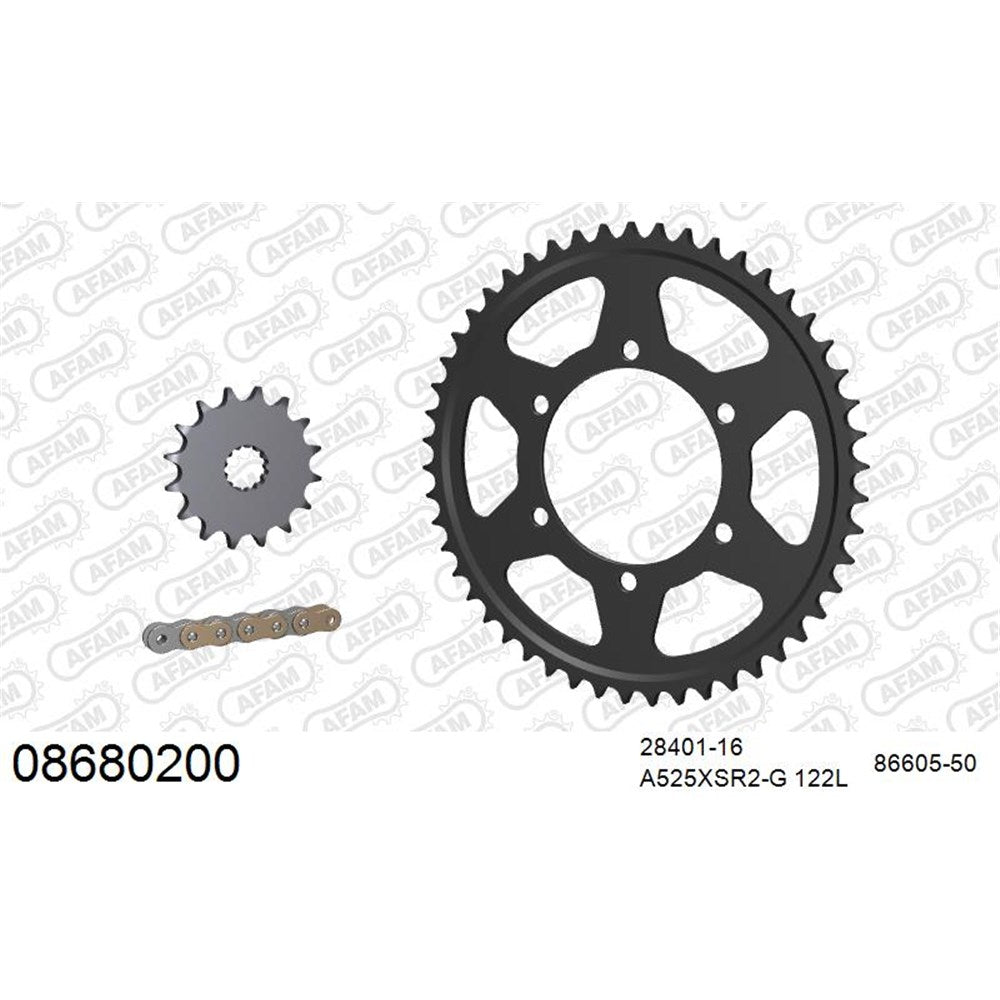 AFAM AF08680200 A525XSR2-G 122L Chain & 16-50T Steel Sprocket Kit for Triumph Tiger 800 11-14