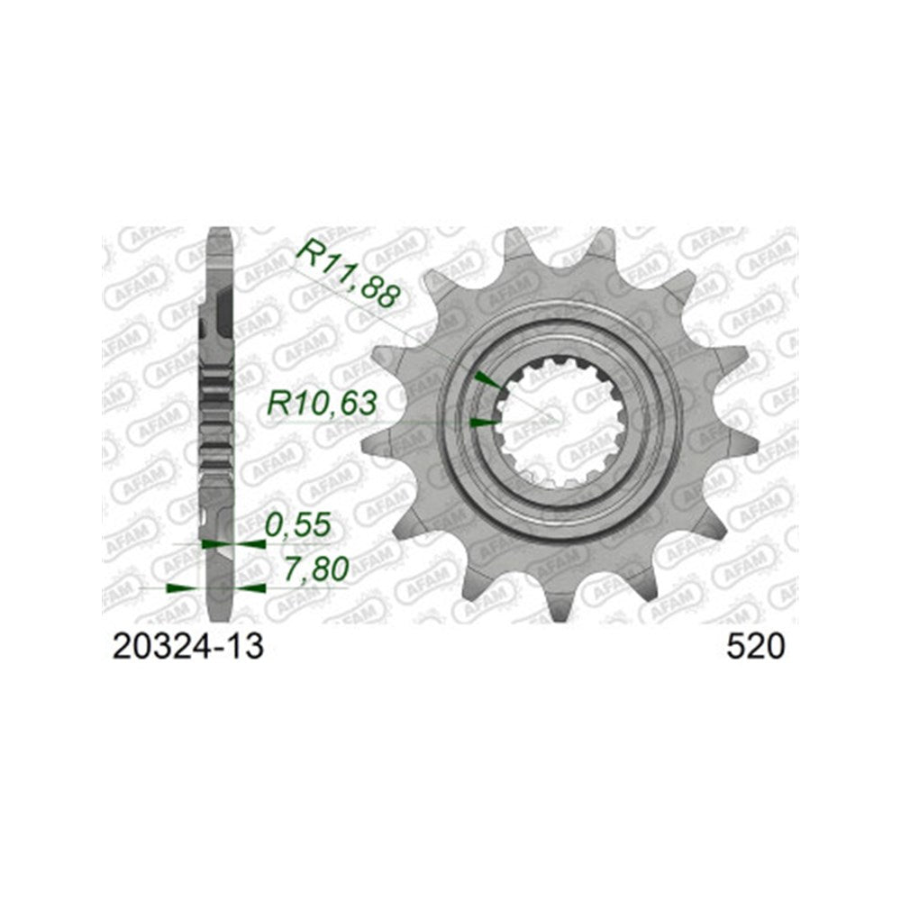 AFAM AF2032413 13T Front Sprocket (520 Pitch) for Honda CR125R/CR250R/CRF250R/CRF250RX/CRF250X/CRF450R/CRF450RX/CRF450X Models