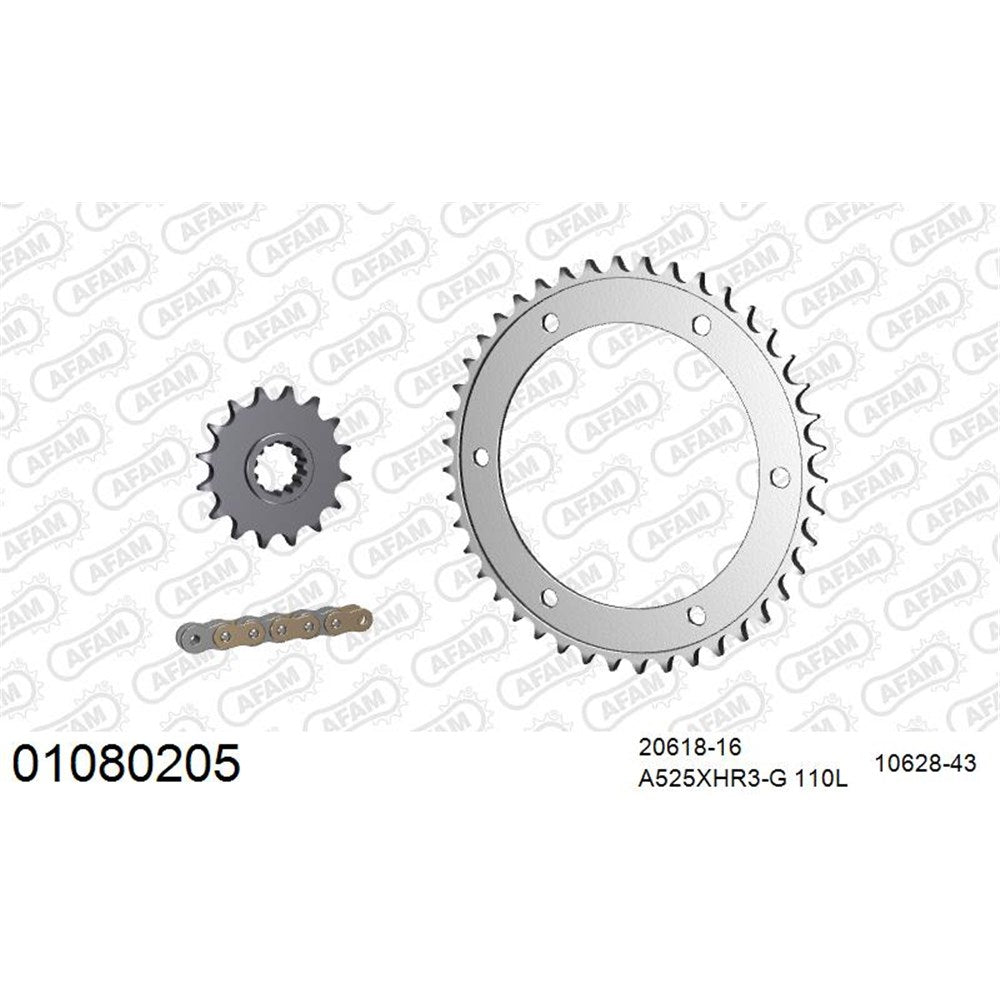 AFAM AFKIT102691 A525XHR3-G 110L Chain & 16-43T Steel Sprocket Kit for Yamaha FZ1000 N/S 06-15