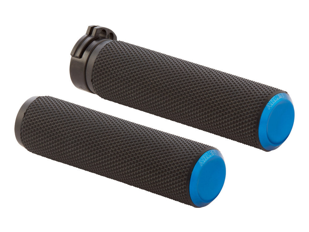 Arlen Ness AN-07-345 Knurled Fusion Handrips Blue for Harley-Davidson Big Twin 08-24 w/Throttle-By-Wire