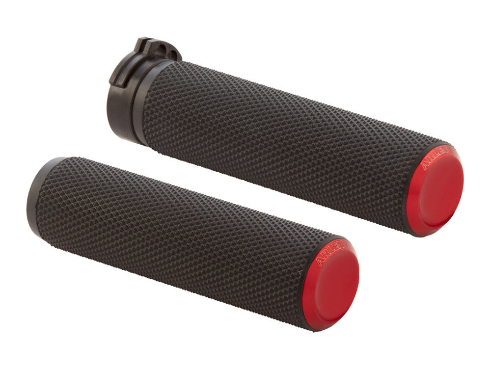 Arlen Ness AN-07-346 Knurled Fusion Handrips Red for Harley-Davidson Big Twin 08-24 w/Throttle-By-Wire