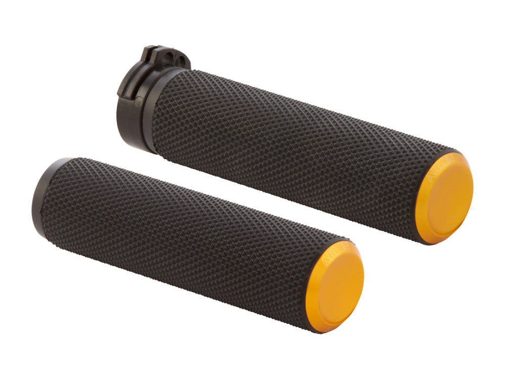 Arlen Ness AN-07-347 Knurled Fusion Handrips Gold for Harley-Davidson Big Twin 08-24 w/Throttle-By-Wire