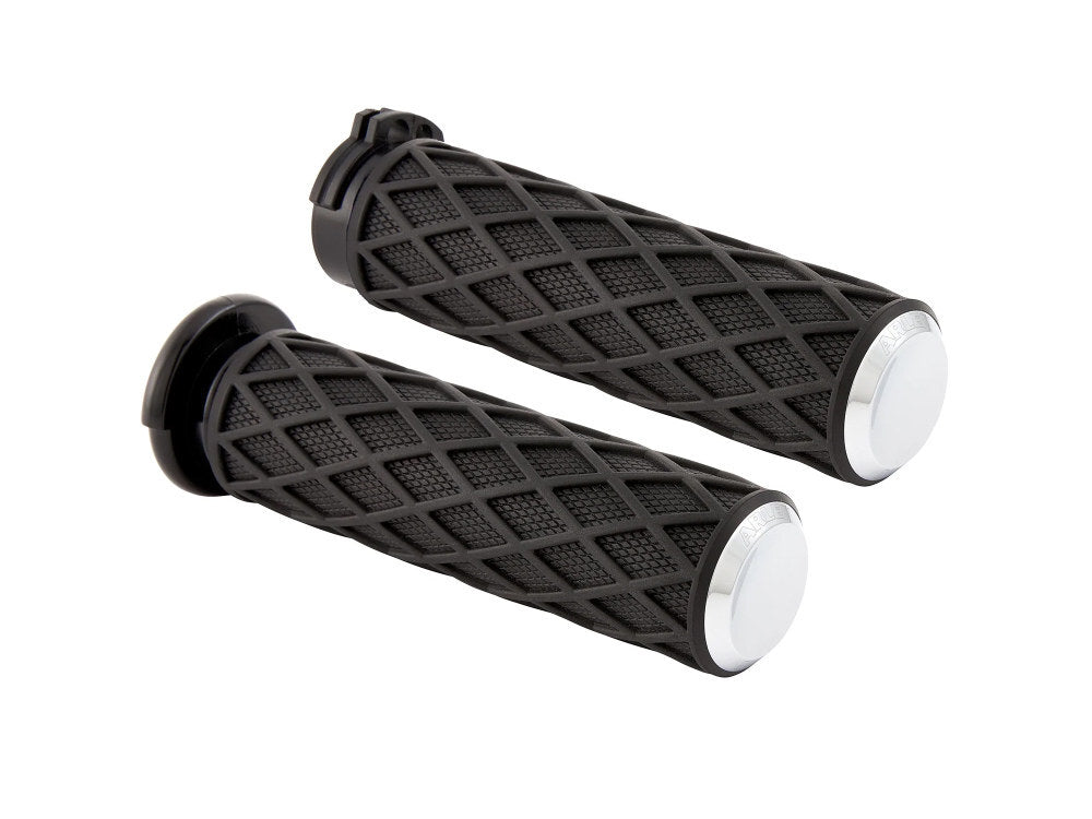 Arlen Ness AN-500-008 Diamond Handgrips Chrome for Harley-Davidson Big Twin 08-24 w/Throttle-by-Wire