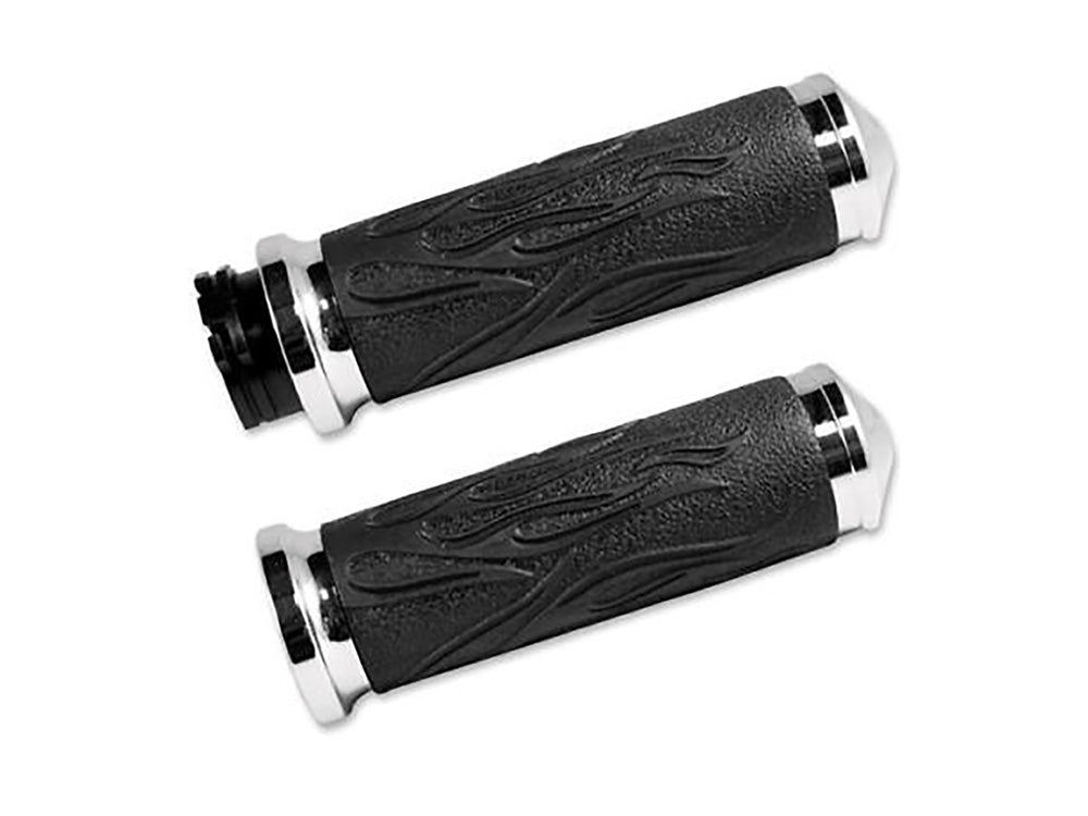 Avon Performance Grips AVG-FLA-80 Flame Handgrips Chrome for Harley-Davidson Models w/Throttle Cable