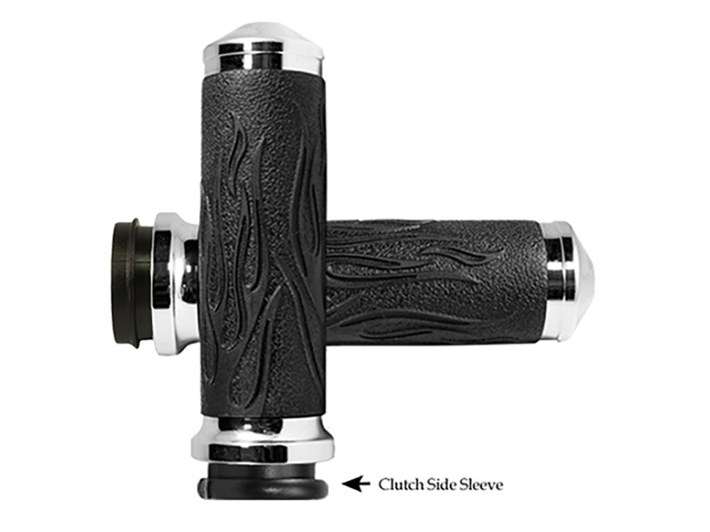 Avon Performance Grips AVG-FLA-80-FLY Flame Handgrips Chrome for Harley-Davidson Big Twin 08-24 w/Throttle-By-Wire