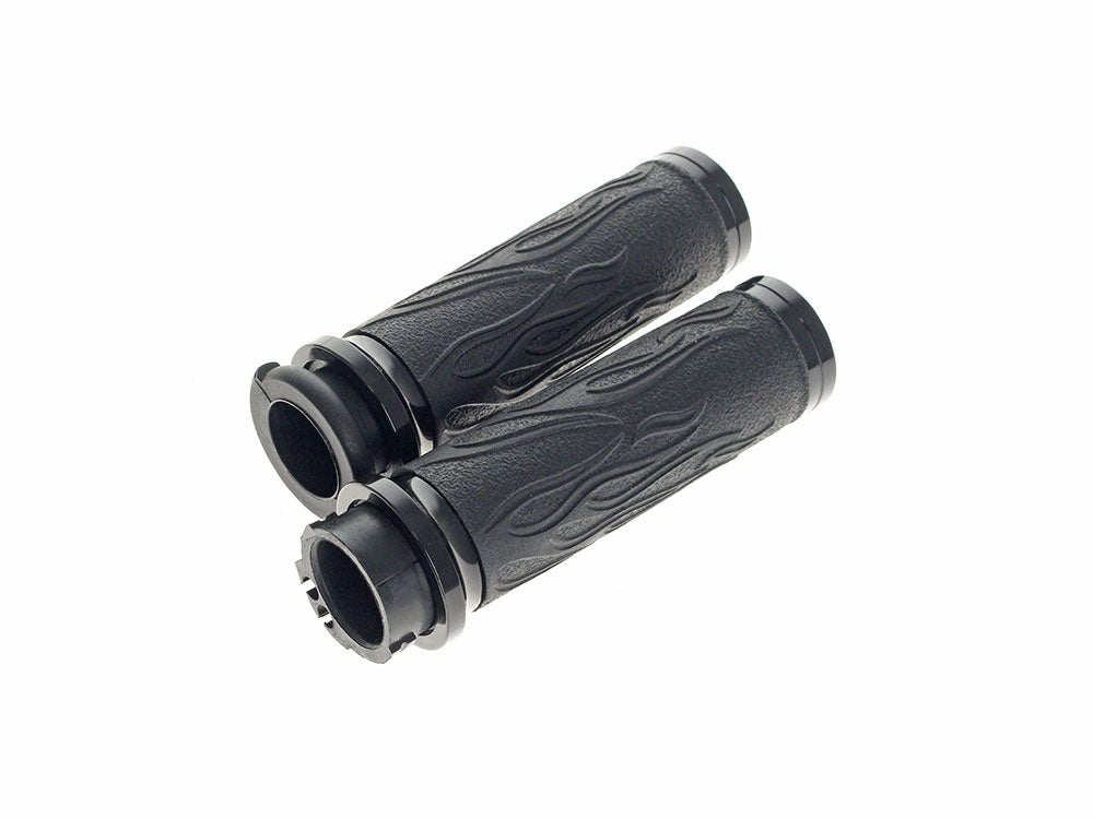 Avon Performance Grips AVG-FLA-86 Flame Handgrips Black for Harley-Davidson Models w/Throttle Cable