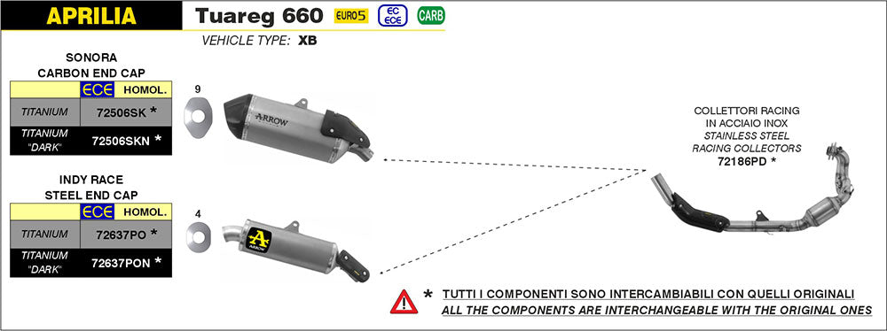 Arrow 72637PON Indy Race Dark Aluminium Slip-On Muffler w/Steel End Cap for Aprilia Tuareg 660 22-24