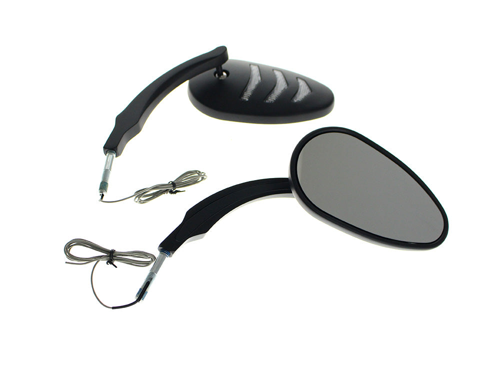 RSS BAI-M60-6373BLED Sleek Billet Directional Mirrors w/LED Indicators Black