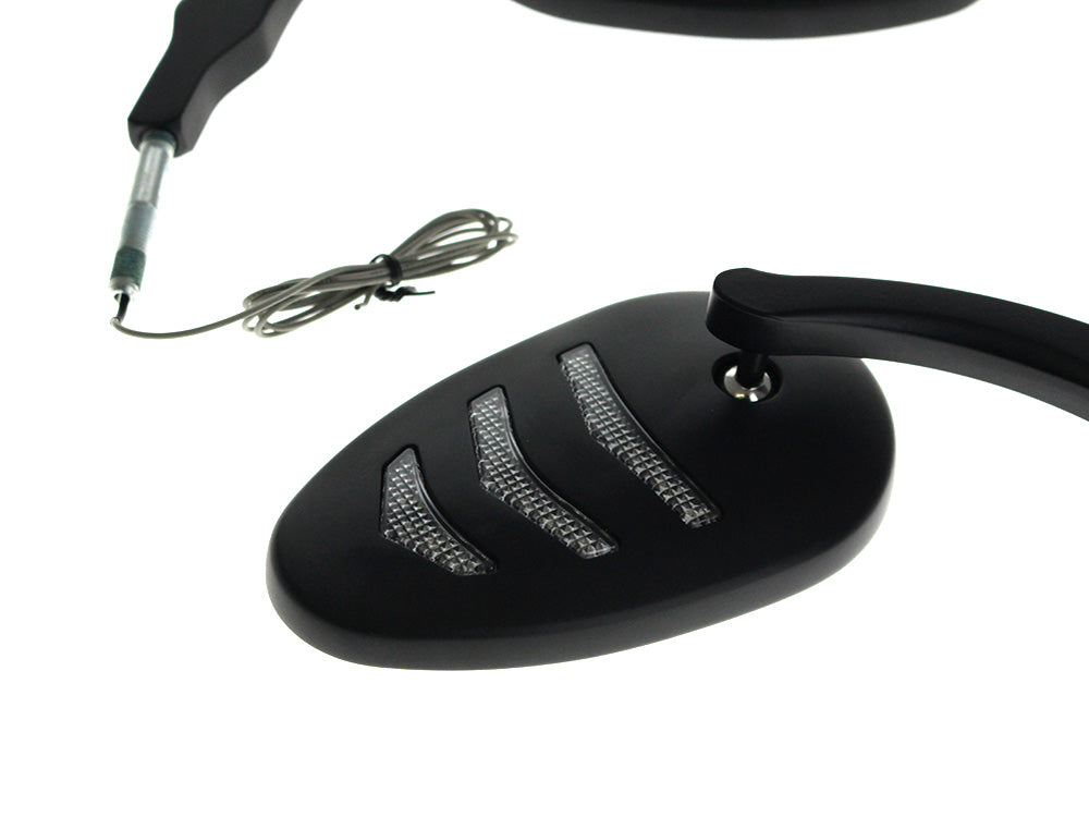 RSS BAI-M60-6373BLED Sleek Billet Directional Mirrors w/LED Indicators Black