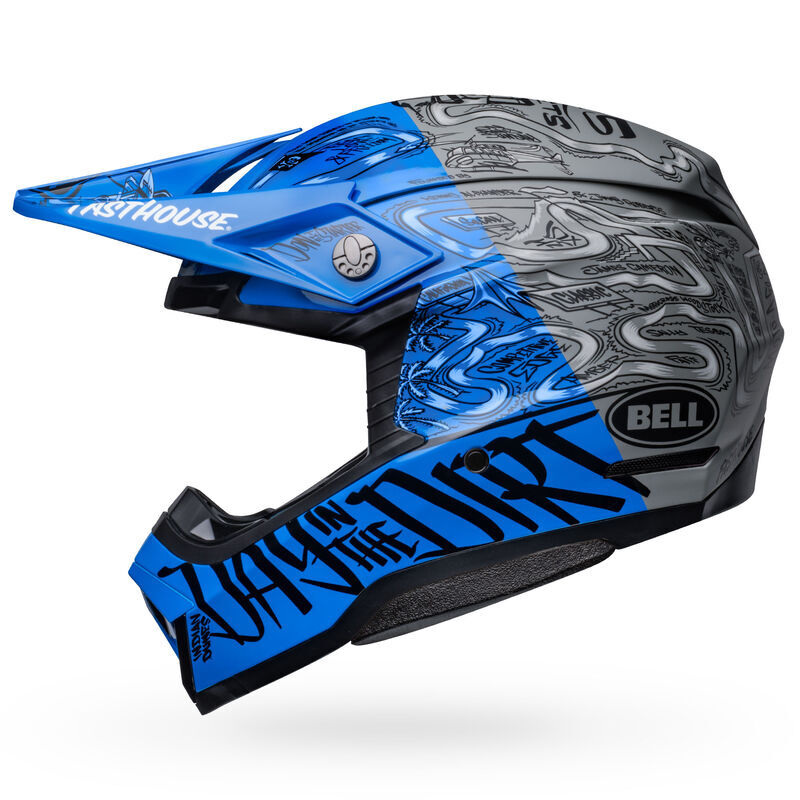 Bell Moto-10 Spherical Fasthouse Day In The Dirt 2023 Limited Edition Matte & Gloss Blue/Grey Helmet - EasyR