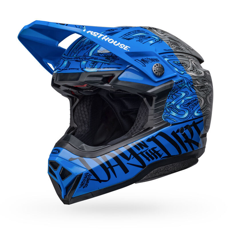 Bell Moto-10 Spherical Fasthouse Day In The Dirt 2023 Limited Edition Matte & Gloss Blue/Grey Helmet - EasyR