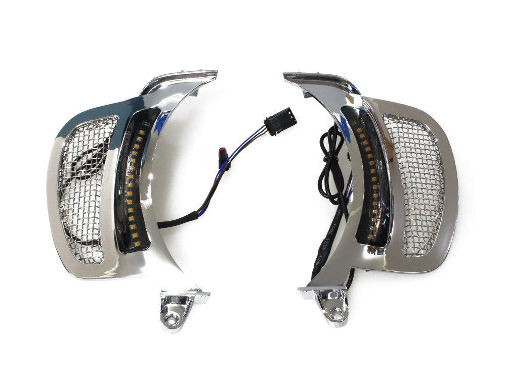 Custom Dynamics CD-CDRDVAW2C Dynamic LED Vent Inserts w/Amber & White LED's Chrome w/Stainless Mesh for Road Glide 15-23