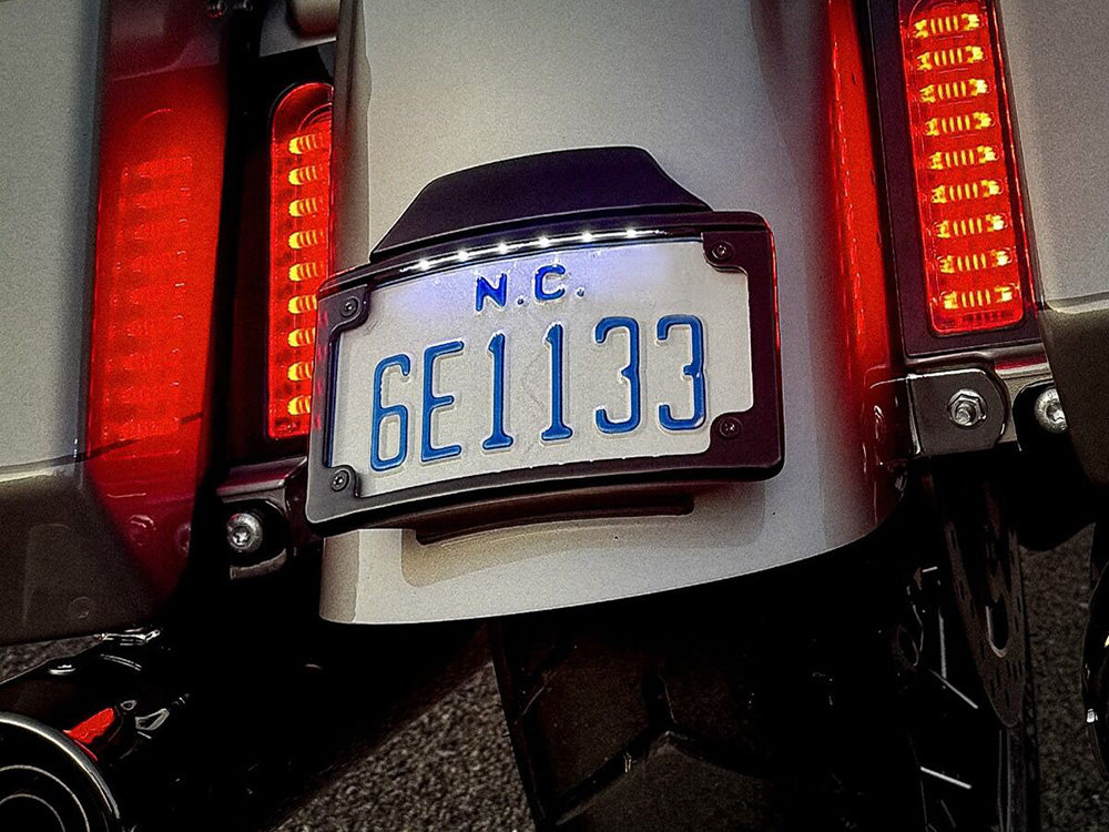 Custom Dynamics CD-LPFRAD23CVOB Curved Number Plate Frame w/Number Plate Light Only Black for CVO Touring 23-Up/Street Glide/Road Glide 24-Up