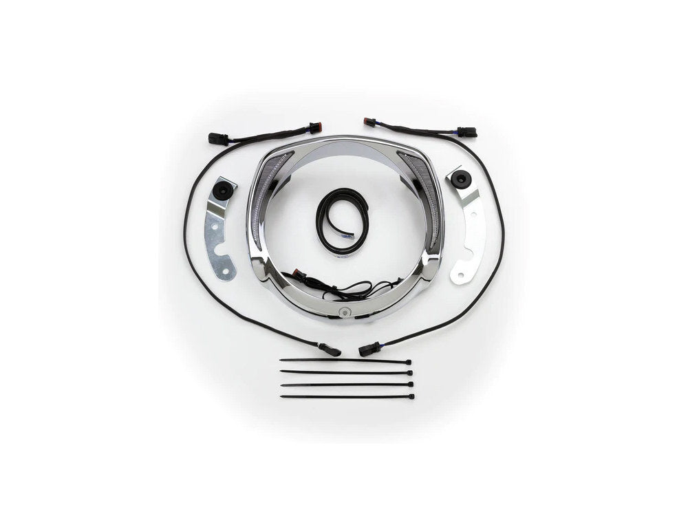 Ciro3D CIR-45200 Fang LED Headlight Bezel w/White Running Lights Chrome for Touring 14-23