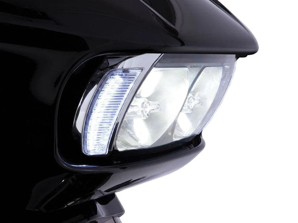 Ciro3D CIR-45250 Fang LED Headlight Bezel Vent Inserts w/Amber & White LEDs Chrome for Road Glide 15-23