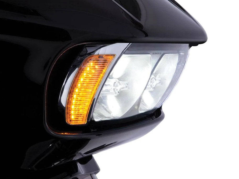 Ciro3D CIR-45250 Fang LED Headlight Bezel Vent Inserts w/Amber & White LEDs Chrome for Road Glide 15-23
