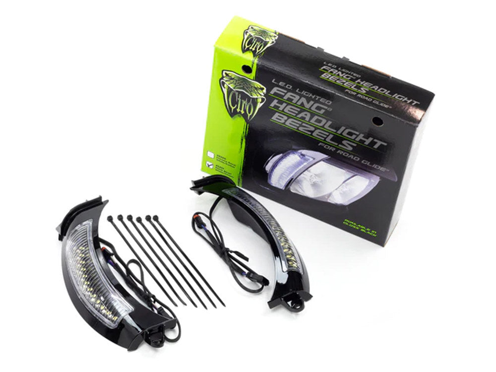 Ciro3D CIR-45251 Fang LED Headlight Bezel Vent Inserts w/Amber & White LEDs Black for Road Glide 15-23