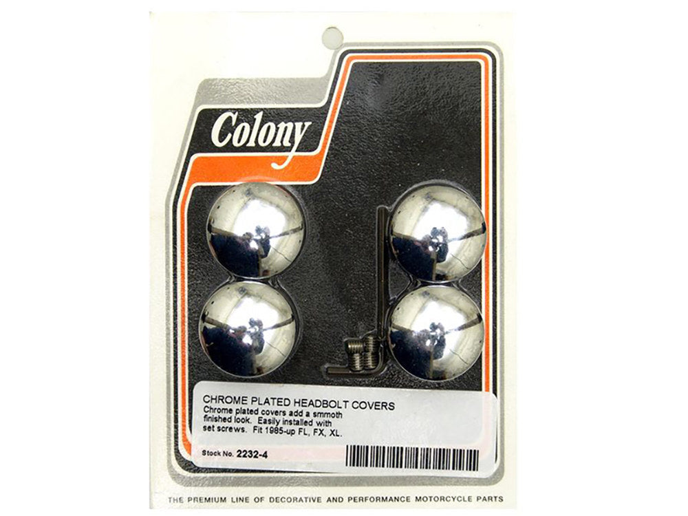 Colony Machine CM-2232-4 Smooth Style Head Bolts Covers Chrome for Big Twin 85-17/Sportster 86-21