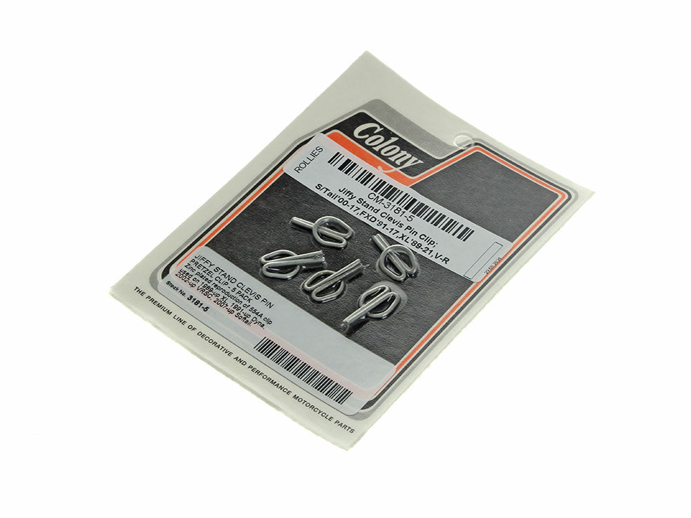 Colony Machine CM-3181-5 Jiffy Stand Clevis Pin Clip for Softail 00-17/Dyna 91-17/Sportster 89-21/V-Rod 02-17 (5 Pack)