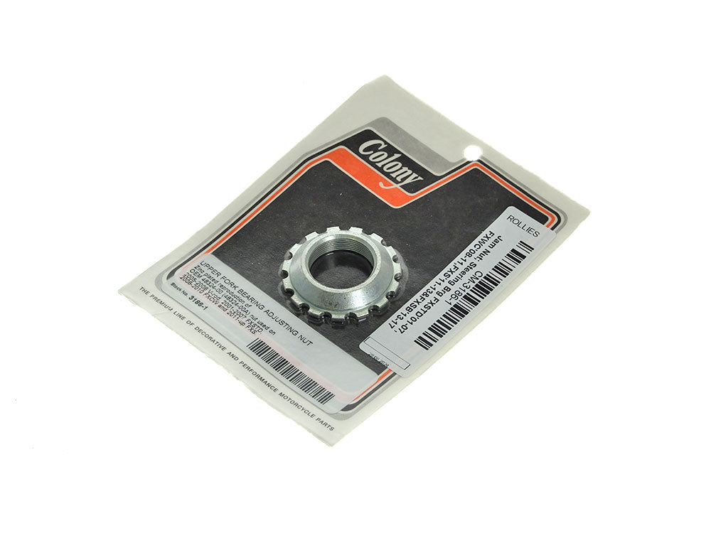 Colony Machine CM-3186-1 Upper Fork Bearing Adjustment Nut for Softail Deuce 01-07/Rocker 08-11/Blackline 11-13/Breakout 13-17/V-Rod 03-08