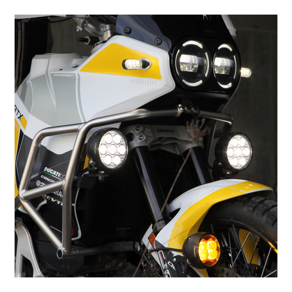 Denali Driving Light Mount for Ducati DesertX 23-25 w/OEM Crash Bar Adapter
