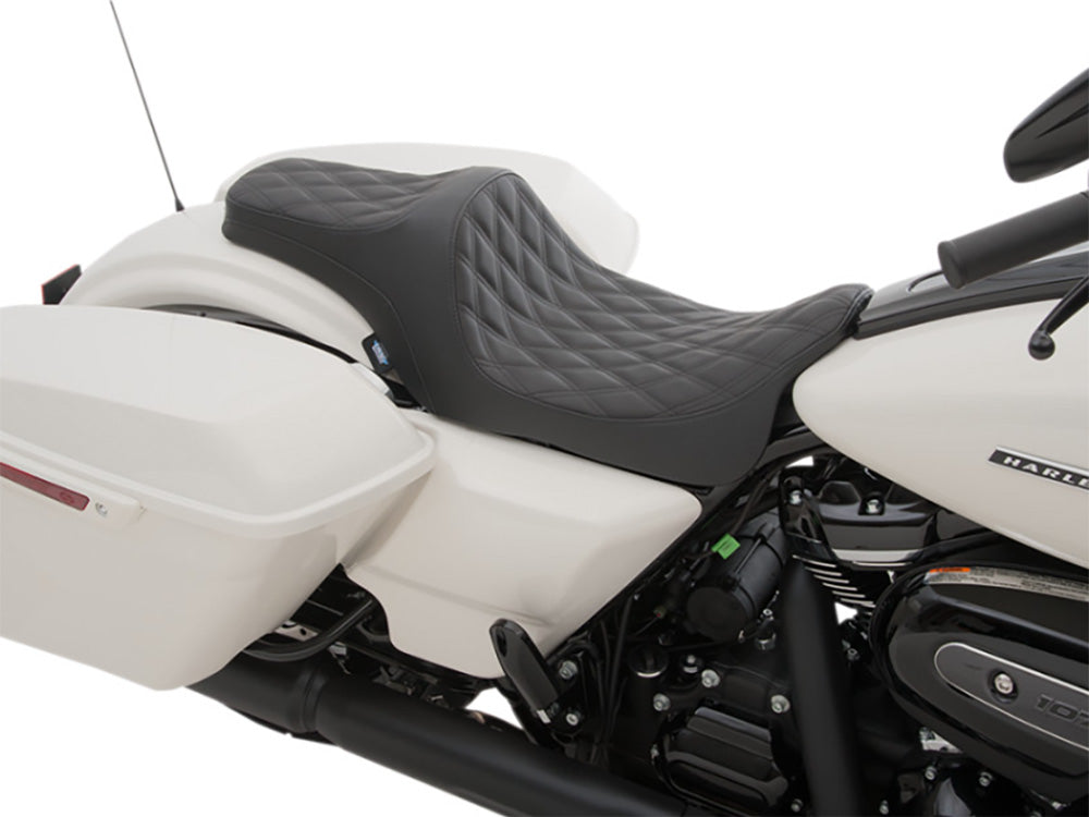 Drag Specialties DS-0801-1114 Predator 3 Dual Seat w/Black Double Diamond Lattice Stitch for most Harley-Davidson Touring 08-24