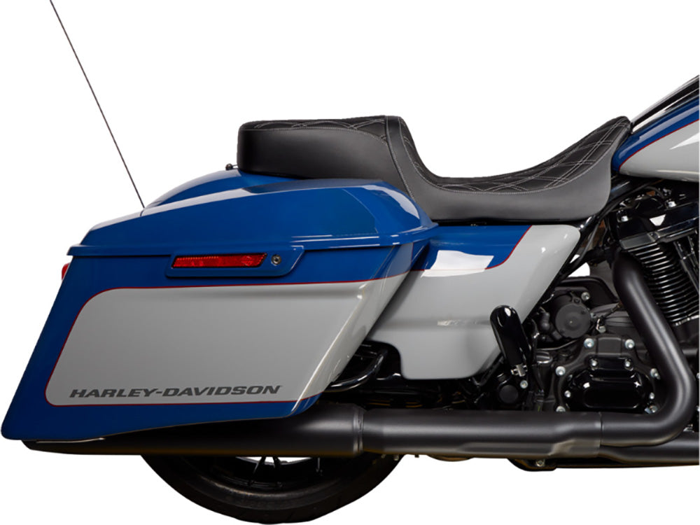 Drag Specialties DS-0801-1492 Performance Predator 2-Up Dual Seat w/Silver Double Diamond Lattice Stitch for most Harley-Davidson Touring 08-24