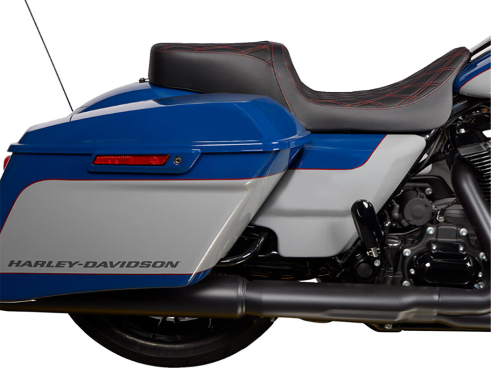 Drag Specialties DS-0801-1494 Performance Predator 2-Up Dual Seat w/Red Double Diamond Lattice Stitch for most Harley-Davidson Touring 08-24
