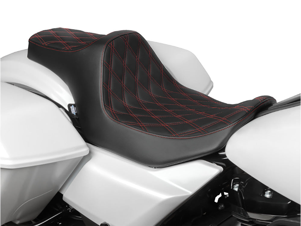 Drag Specialties DS-0801-1920 Predator 3 Dual Seat w/Red Double Diamond Lattice Stitch for Harley-Davidson CVO Touring 23-Up/Street Glide/Road Glide 24-Up/Touring 25-Up