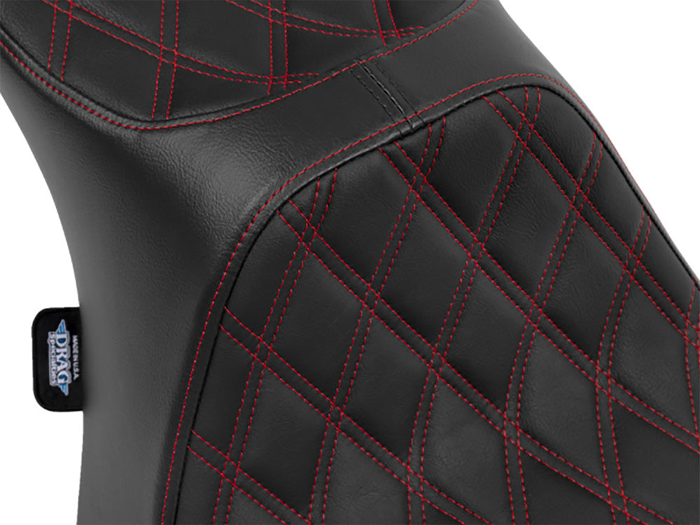 Drag Specialties DS-0801-1933 Predator 3 2-Up Dual Seat w/Red Double Diamond Lattice Stitch for Harley-Davidson CVO Touring 23-Up/Street Glide/Road Glide 24-Up/Touring 25-Up