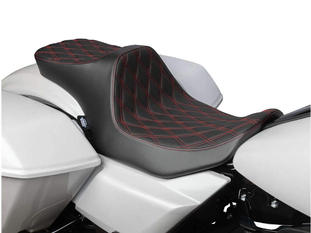 Drag Specialties DS-0801-1933 Predator 3 2-Up Dual Seat w/Red Double Diamond Lattice Stitch for Harley-Davidson CVO Touring 23-Up/Street Glide/Road Glide 24-Up/Touring 25-Up